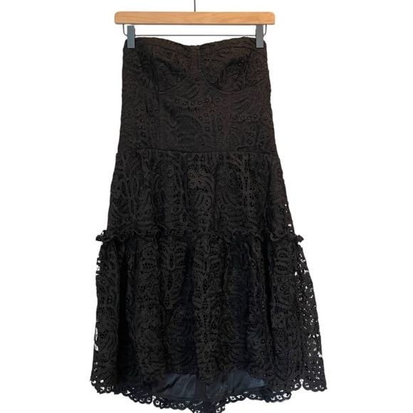 NWT Eva Franco Black Strapless Floral Lace Mini Dress, Ruffle Detail, Formal, 12 - Picture 2 of 16